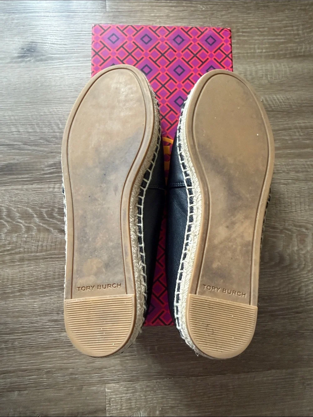 Tory Burch Black Leather Espadrille Flats